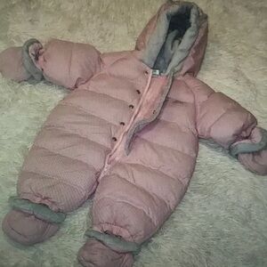 Baby Pink Puffer Snowsuit with Hood
